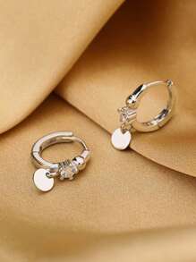 1 Pair Minimalist Creative Gold-Plated, Luxury Rhinestone Decorated 925 Sterling Silver Round Disc Stud Earrings, Suitable For Women's Daily And Vacation Wear