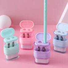 1pc Random Color Creative Stationery 2-In-1 Pencil Sharpener & Eraser, Morandic Color, Portable Mini Dual Hole, Novelty Stationery, School Supplies, Back To School, Holiday Gift, Office Supplies, Christmas, Halloween Gift - Multicolor - View 10