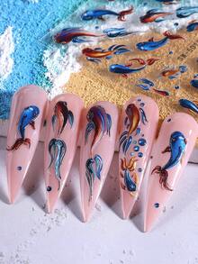 2 张 5D 浮雕海洋主题指甲贴纸海星铃铛水母设计指甲贴花夏季春季指甲用品适合女士和女孩