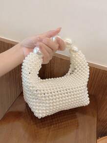 Bolsos de mano de noche con cuentas y perlas falsas, mini bolso tejido para fiesta de graduación, bolso de embrague elegante para boda y fiesta