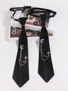 1 Stück Vintage Strass-besetzte Sterne, Mond, Sternenlicht/Kreuz abnehmbare Schleife, einfarbige leicht zu tragende Krawatte, geeignet für Lässig, Business, täglichen Gebrauch