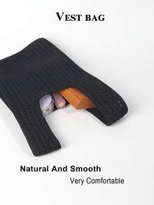 1pc Black Hollow Out Lightweight Foldable Simple Perforated Breathable Contrast Color Knitted Handbag Wristlet Bag, Suitable For Beach, Travel, Photography, Students - Black - View 2