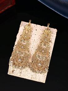 1 Par de brincos de metal estilo marroquino da moda para mulheres, design em formato de lua crescente entalhada vazada com fluxo de coração, joia de presente de aniversário de festa para senhoras árabes