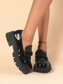 Mädchen Retro Schleifen Ballerinas - atmungsaktive Loafers mit dicker gepolsterter Sohle, runde Zehenform bequeme Flats in Schwarz