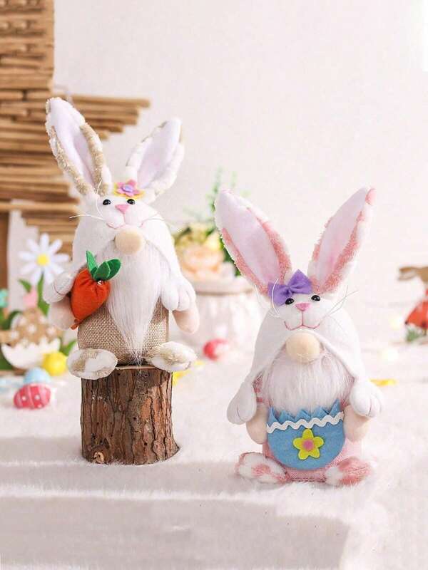 1/3pcs- Cute Carrot And Rabbit Dolls, Cute Dwarf Dolls Holding Radish Rabbits, Easter Bunny Ornaments, Dwarf Rabbit Ear Fabric Dwarf Decorations, Party Festivals, Outdoor Decorative Ornaments (Random Styles).
