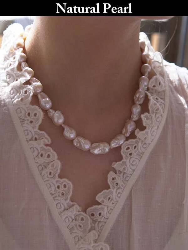 1pc Fashion Natural White Baroque Pearl Necklace, Daily Wear, Suitable For Parties, Festivals, Gifts