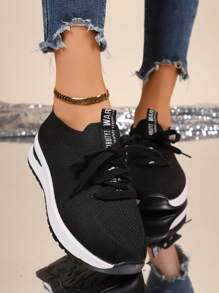 Women's Outdoor Lace-Up Sneakers, Spring/Autumn New Comfortable Breathable Low-Top Sports Shoes, Black Running Shoes