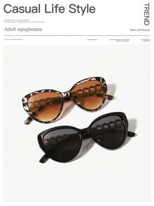 2 Stück Damen elegante Katzenauge-Schnitt Beine modische Leopardenmuster Sommer Sonnenbrillen, geeignet als Y2K-Accessoire und Geschenk zur Graduierung
