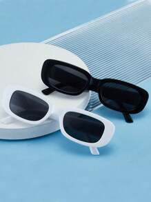 2pcs/Set Women's Black White Plastic Frame Square Beach Fashion Glasses Fashionable For Summer Beach Vacation,Outdoor,Travel