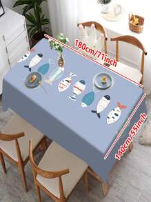 1/20 Stück moderne geometrische Fisch bedruckte Tischdecke, geeignet für Heimdekoration, Picknicks und Feierlichkeiten, Farbschemen in Hellblau und Grau, maschinell hergestelltes Polyesterfasergewebe, Tischtuch für den Esstisch.