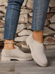 2025 New Arrival 1 Pair Teenage Flat Oxfords, Retro British Style Low-Top Casual Sneakers, Versatile Slip-On Loafers For Students & Daily Wear, Beige Color, Plus Size