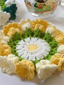 Conjunto de Material de Descanso para Xícara Linglan Flower, Ganchos de Crochê Tecidos à Mão para Passar o Tempo, Feito à Mão para Aliviar o Tédio