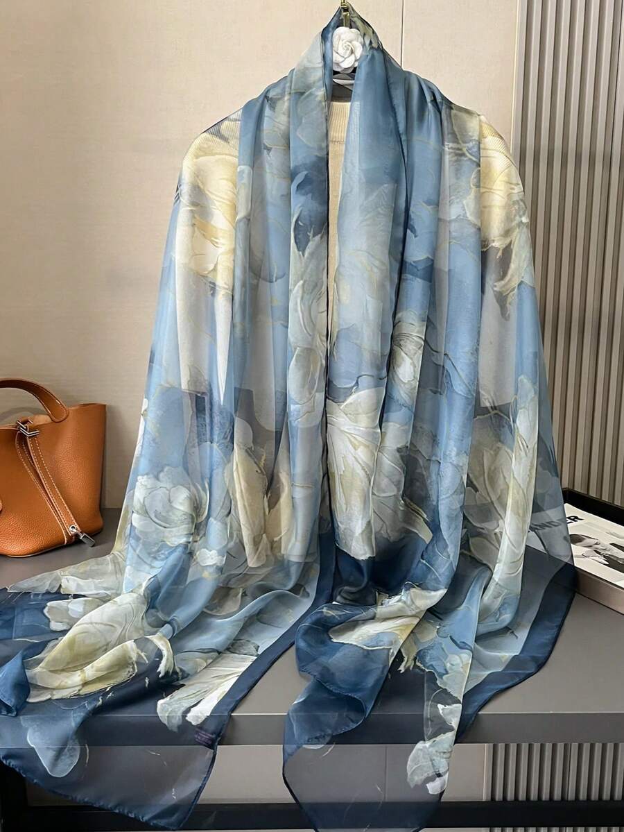 1 件装女士轻薄雪纺围巾,时尚百搭披肩,透明沙滩防晒围巾,适合春秋季搭配连衣裙,旅行必备,度假佳品 - 藏蓝色 - 查看 1