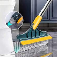 2 In 1 Cleaning Floor Scrub Brush Floor Brush Scrubber New Upgraded 53.5" Long Handle Grout Brush Scrape V-Shape Stiff Bristle Cleaning Brush With Squeegee 120°Rotating Tile Brush For Bathroom