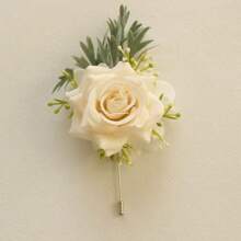 Bridesmaid & Bride Bouquet, Ivory Corsage & Boutonniere, White Wedding Flower Accessories, Church Party Decor, Prom Set, Floral Decor
