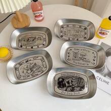 Retro Tinplate Tray, Household Stainless Steel Camping And Picnic Plate, Snack, Fried Food, Barbecue, Fruit Plate, And Food Preparation Plate