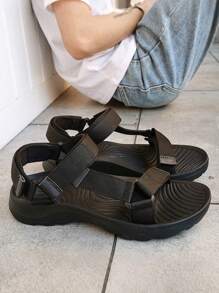 Men's Casual Fabric Sandals, Anti-Skid Hook & Loop Fastener Summer Beach Sandals For Outdoor Walking