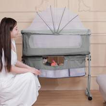 Lettino per bambini, lettino per bambini 2 in 1, lettino per bambini con materasso e zanzariera, lettino per bambini, portata 50 kg, regolazione in altezza (93 x 57 x 71–88 cm)