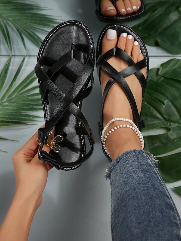 2024 Summer Criss-Cross Strap Comfortable Flat Sandals, Roman Style Casual Vacation Beach Flat Shoes For Women