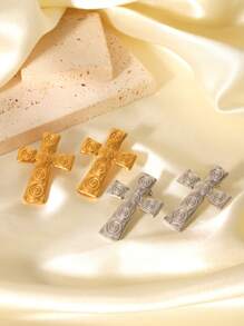 1 Paar Kreuz-Ohrstecker mit Gewinde für Frauen, Edelstahl vergoldet mit 18 Karat, modischer Schmuckzubehör Geschenkartikel