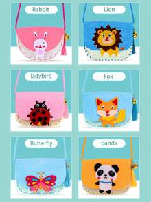 1 件儿童无纺布 DIY 卡通昆虫与动物手工包、卡通 3D 贴纸制作无纺布材料套件、幼儿园手提包、零钱包、缝纫练习袋、DIY 工艺用品、儿童益智玩具