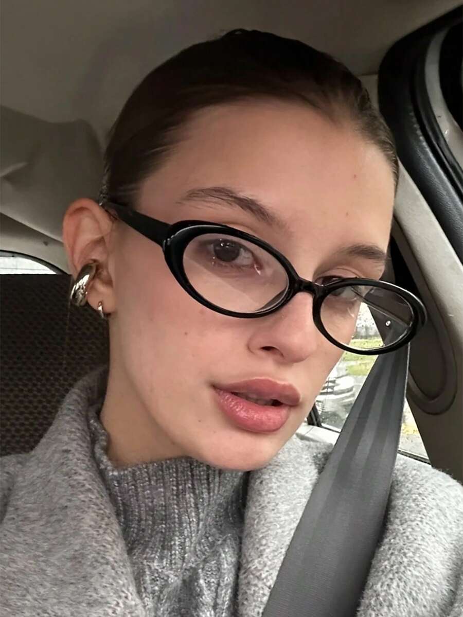 Y2K Women's Small Narrow Frame Retro Non-Prescription Oval Black Frame Glasses, Comes With Glasses Case And Cleaning Cloth