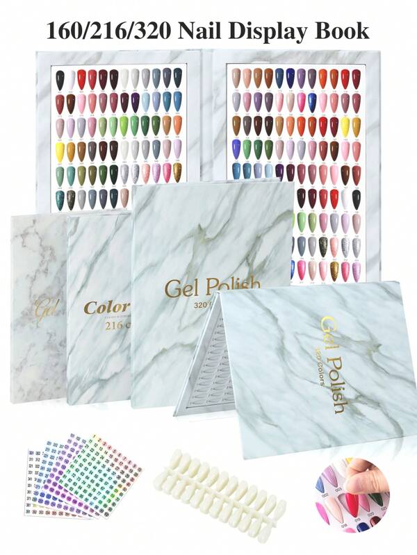 216/320 Colors Marbling Nail Display Book Nail Polish Books With Fake Nails Tips False Nails Styles Showing Book Nails Tool,1pc Nail Display Book * False Nail * Number Stickers/Set