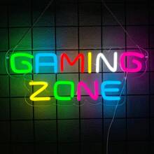 Insegna al neon da gioco, Game On/Game Zone/Game Time, luci al neon a LED da usare per la decorazione della stanza di ragazzi adolescenti, decorazione da parete rosa in stile cyberpunk per giochi di tiro, da usare in camera da letto, sala da gioco, feste di compleanno, zona di gioco, decorazioni per feste di giocatori, alimentato tramite USB riutilizzabile, con accessori inclusi e facile da installare.