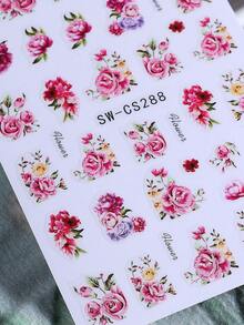 2片粉色玫瑰美甲贴纸，适用于美甲，花卉图案，优雅设计，法式美甲装饰，3D自粘滑块，适合女性、女孩日常及婚礼美甲护理产品及美甲用品 - 彩色 - 查看 10