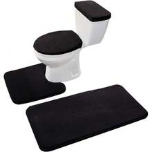 Local Delivery-Madeals Memory Foam Toilet Rug Set 3 Piece And Bathroom Mat With Toilet Lid Cover And Tank Cover Set Black - Black - View 3