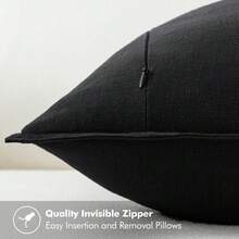 Local Delivery- Decorative Linen Pillow Covers 18x18 Inch Natural Beige ​Boho Farmhouse​ ​Neutral Couch Throw Pillows For Bed Pack Of 2 Accent Outdoor Pillowcase Modern Sofa Cushion Livingroom Home Decor - 黑色 - 查看 3