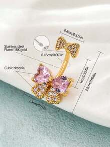 1 pieza Anillo de ombligo de joyería para perforación con lazo en color plata, dorado y rosa, de acero inoxidable con colgante flotante en forma de lazo, joyería corporal sexy para verano y playa, accesorio de joyas de ombligo