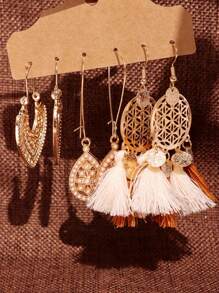 3 Pairs Fashionable Versatile Elegant Creative Vintage Bohemian Geometric Hollow Tassel Earrings Set, Suitable For Women's Daily, Party, Summer Beach Holiday, Festival Jewelry