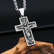 1pc Vintage Stainless Steel Jesus Cross Pendant With 60cm Chain, Suitable For Both Men And Women For Daily Wear