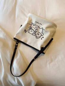 Spring Outing Tote Bag For Women, 2025 New Summer Casual Handbag Shoulder Bag Versatile Canvas Bag - Beige - View 1