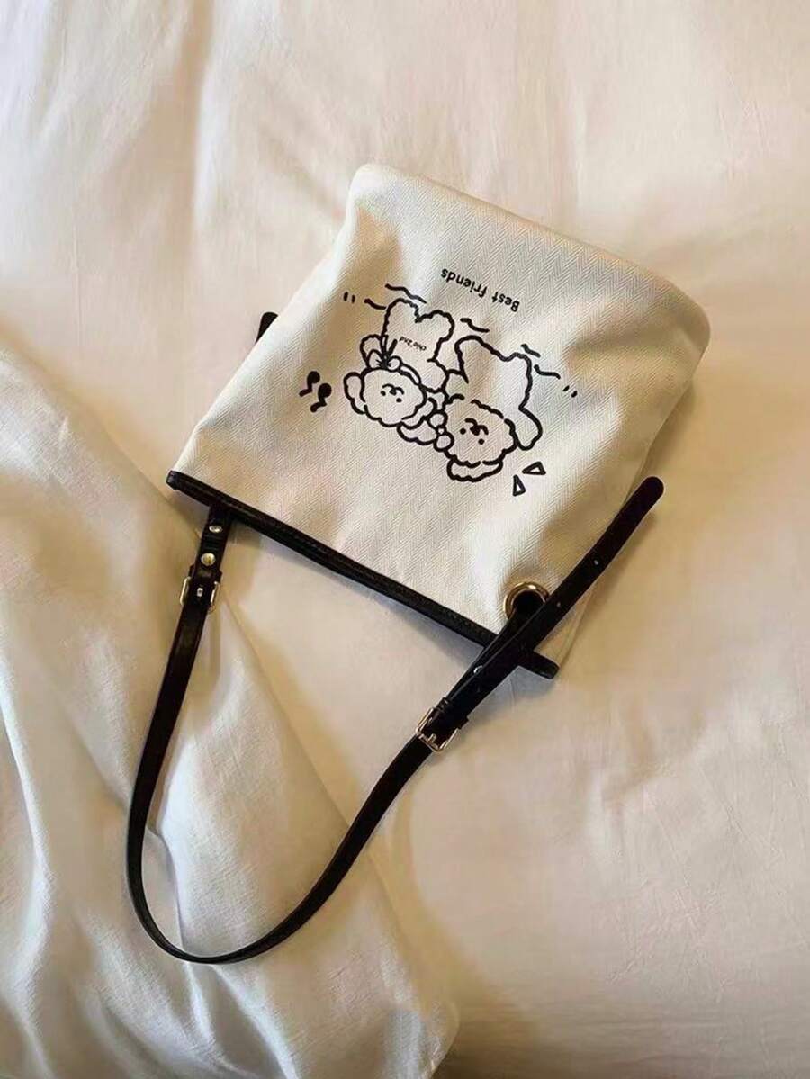 Spring Outing Tote Bag For Women, 2025 New Summer Casual Handbag Shoulder Bag Versatile Canvas Bag - Beige - View 1