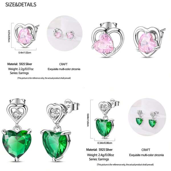 1 paire de boucles d'oreilles élégantes et de luxe en argent sterling S925 avec zirconias roses et verts. Convient comme cadeau pour les banquets, les fêtes, les mariages, les anniversaires et la Saint-Valentin pour les femmes.
