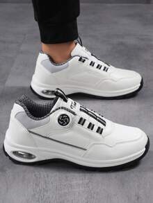 Men's 2025 New Low-Top Round Toe Rotary Button Design PU Leather Waterproof Anti-Oil Casual Leather Shoes, Fashion Versatile Daily Commute Soft Comfortable Men's Sneakers With Air Cushion Shock Absorption For Workout, Running, Walking