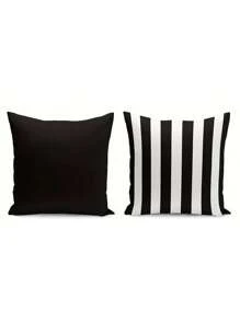 Capas de almofada contemporâneas listradas em preto e branco com fecho de zíper (1/2/4 peças) - Fronhas decorativas de poliéster laváveis à máquina, adequadas para sofá, cama, carro e decoração de casa - perfeitas para vários tipos de cômodos