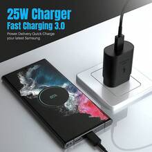 25W USB-C 超级快充充电器，配备 5A 双 Type-C 数据线（3.3 英尺/6.6 英尺）、Type-C 超级快充适配器、USB-C 墙式充电器及 USB-C 转 Type-C 快充线，兼容三星 Galaxy S25/S24/S23/S22/S21/S20，便携式旅行充电器，兼容 16/15 系列 - 美規A型插(110-127V) - 查看 4