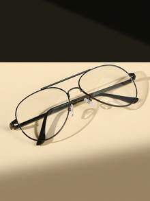 1pc Unisex Pilot Metal Frame Clear Lens Glasses, Suitable For Daily, School Reading, Eye Protection, Fashion Accessory, Match With Sweaters, Jackets, Sportswear - Black - View 4