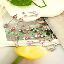 6 Pairs Stainless Steel Nipple Rings Set With Heart & Butterfly Designs - Purple - View 8