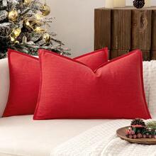 Local Delivery- Decorative Linen Pillow Covers 18x18 Inch Natural Beige ​Boho Farmhouse​ ​Neutral Couch Throw Pillows For Bed Pack Of 2 Accent Outdoor Pillowcase Modern Sofa Cushion Livingroom Home Decor - 紅色 - 查看 11