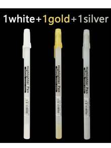 白色/金色/银色凝胶笔套装 0.8mm 细尖素描笔 适用于黑色纸张 绘画设计插画 白色凝胶笔 美术用品