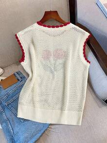 女士花卉印花优雅针织上衣，简约刺绣镂空，日常穿着，旅行，约会之夜，四季皆宜