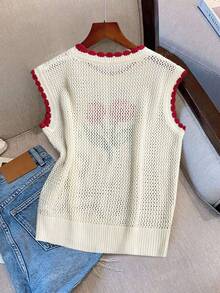 Women Floral Printed Elegant Knit Top, Simple Embroidered Hollow, Daily Wear, Travel, Date Night, All Seasons