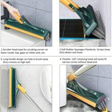 2 In 1 Cleaning Floor Scrub Brush Floor Brush Scrubber New Upgraded 53.5" Long Handle Grout Brush Scrape V-Shape Stiff Bristle Cleaning Brush With Squeegee 120°Rotating Tile Brush For Bathroom