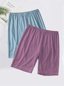 4 piezas Pantalones cortos de dormir informales para mujer talla grande, pantalones cortos de salón suaves y cómodos con cintura elástica en talla grande