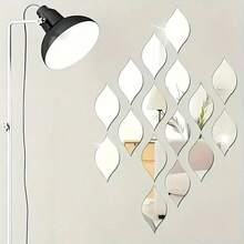 50pcs/Set Shiny Star Acrylic Mirror Wall Stickers, 10pcs Oval Water Drop Leaf Design, Self-Adhesive Removable Reusable, Suitable For Living Room, Bedroom, Kitchen, Dorm, Bathroom Decor, Restaurant, Wall Decor, Room Decor, Wall Mirror, Bathroom Decor, Living Room Decor - Silver - View 11