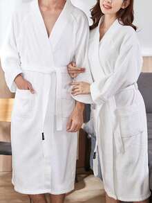 1pc Bathrobe, Unisex Adult Sleepwear, Suitable For Hotel, SPA, All Seasons, Absorbent & Quick Dry, Loose Fit, Multiple Colors, Minimalist Design, Bathroom & Home Essentials Summer Wedding Home Bathroom Decor Back To School - Multicolor - View 5